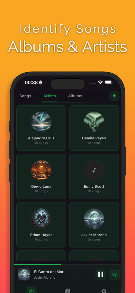 Offline Music Player - Muzika - Aplicación Muzika, reproductor de música sin conexión, que muestra la interfaz de la biblioteca de artistas con recuentos de canciones e iconos de artistas