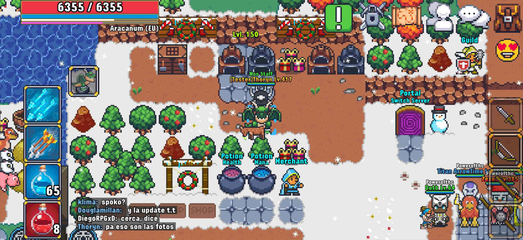 World of Solaria - MMORPG - Multiplayer scene in a snowy town within the pixel art game World of Solaria