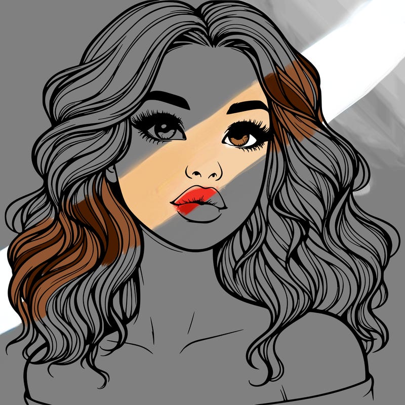 realistic girl with wavy hair and lips