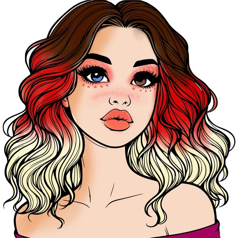 realistic girl with wavy hair and lips