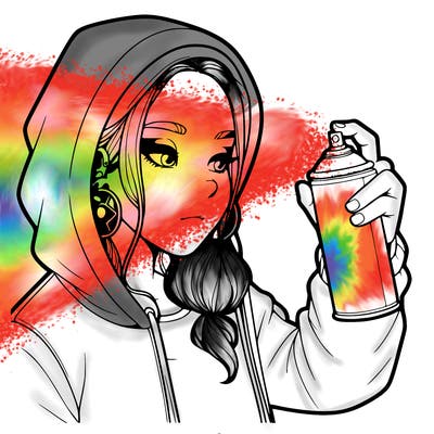 a realistic girl, spray painting