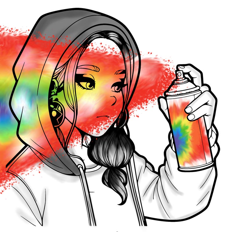 a realistic girl, spray painting