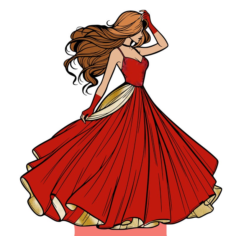 realistic woman with dress flowing in the wind