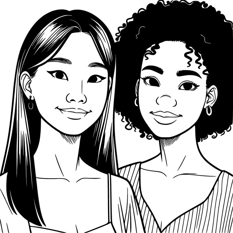 an asian woman and an afroamerican woman in a couple realistic