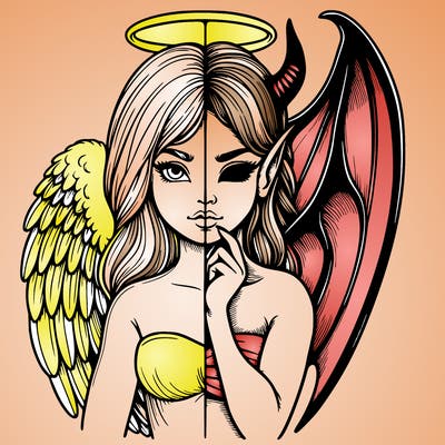 realistic angel half demon