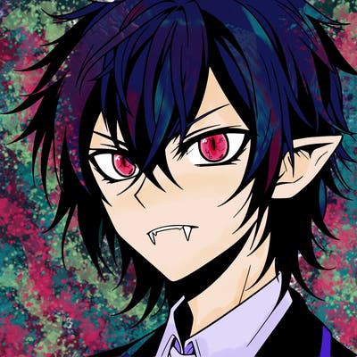 evil anime vampire boy with white pupils
