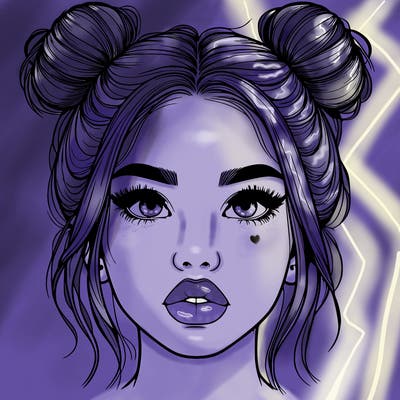 realistic girl with two buns on her hair and lips