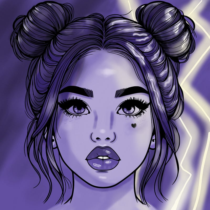 realistic girl with two buns on her hair and lips