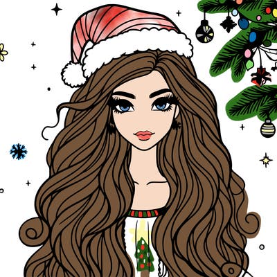 christmas fashionable female model and long hair
