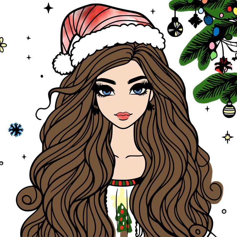 christmas fashionable female model and long hair