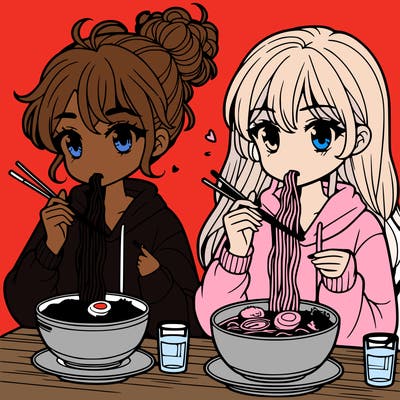 girls eating ramen