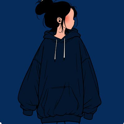 realistic girl with a oversized sweatshirt on and a bun