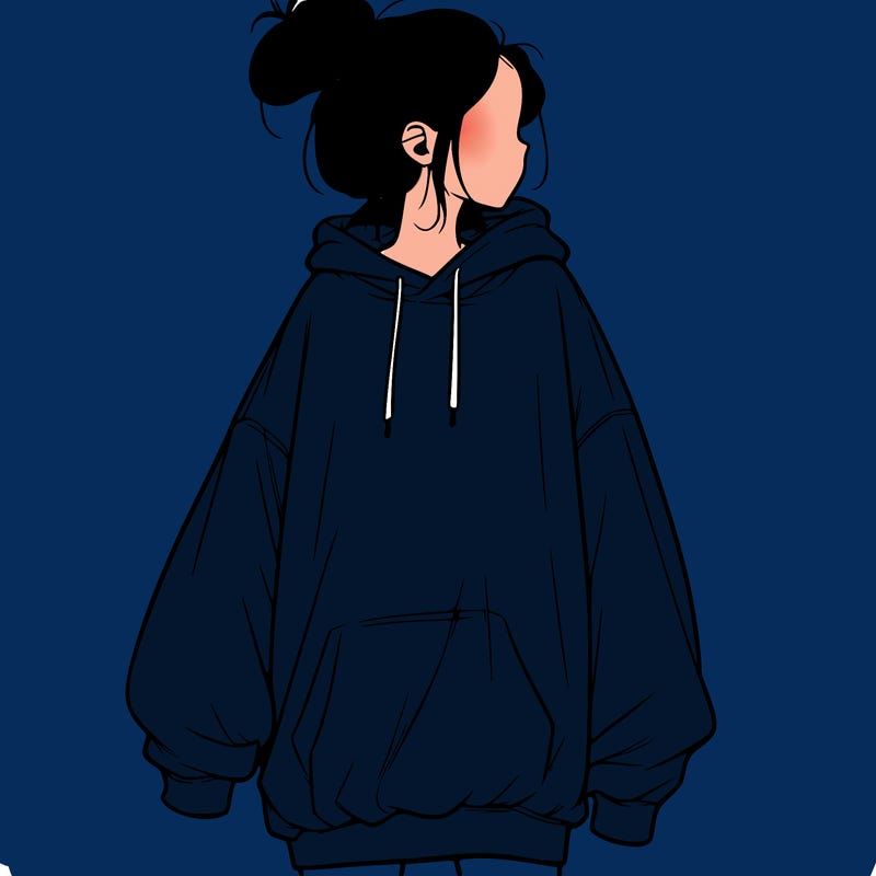 realistic girl with a oversized sweatshirt on and a bun