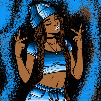 realistic teenage girl with braids and a beanie and crop top doing 🫶🏼