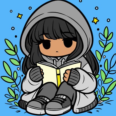 girl in oversized hoodie reading a book