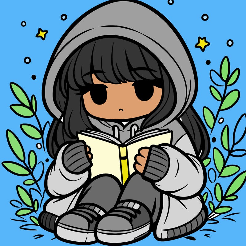 girl in oversized hoodie reading a book