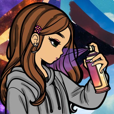 a realistic girl spray painting