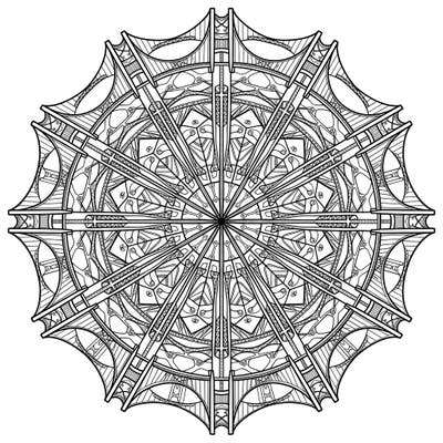 Explore a fascinating blend of engineering marvel and artistic symmetry with this suspension bridge mandala coloring page. Its intricate details and precise radial design offer a captivating challenge for colorists of all levels.