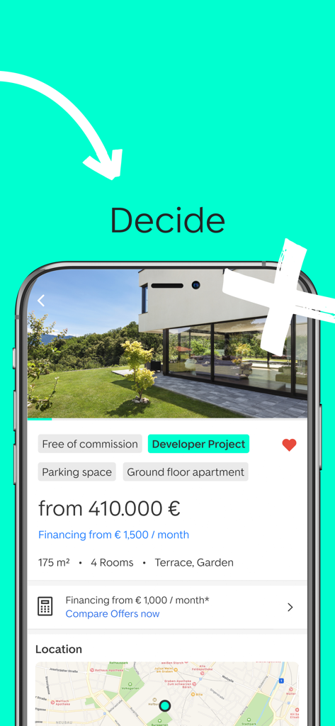 ImmoScout24 - Austria - Mobile screen showing property listing details for a house in Austria with price and location information