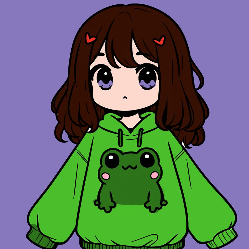 girl wearing frogging sweatshirt