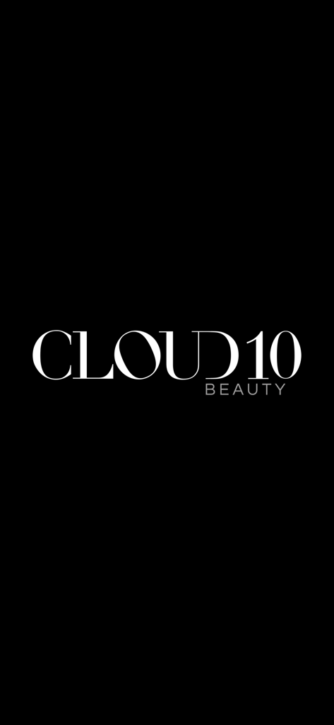 Cloud 10 Beauty - Logotipo do aplicativo Cloud 10 Beauty em texto branco sobre um fundo preto