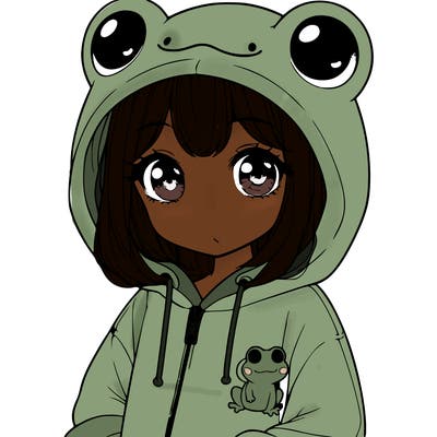 cute realistic girl in a froggy hoodie