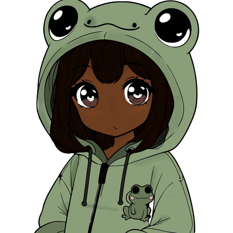 cute realistic girl in a froggy hoodie
