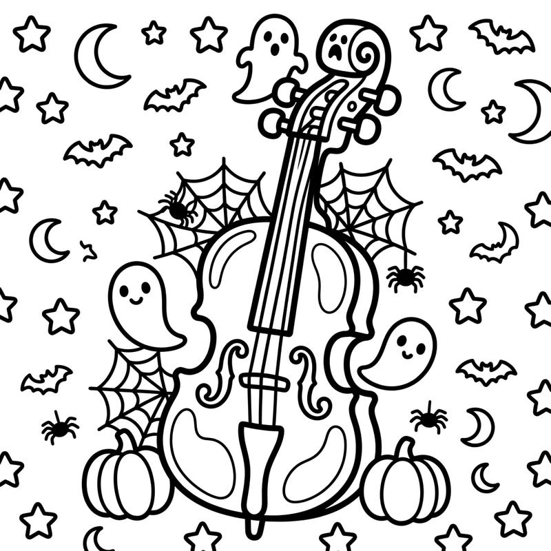 Get ready for a frightfully fun Halloween with this charming cello coloring page, perfect for toddlers. Its simple shapes and thick outlines make it ideal for little artists to enjoy.