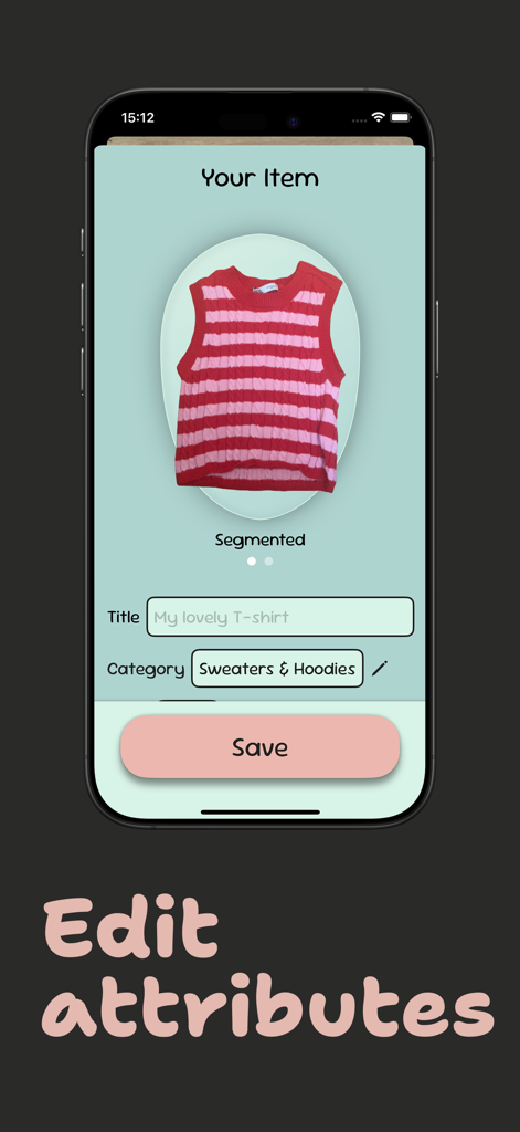 Clothify Wardrobe - Clothify Wardrobe app interface for editing clothing details like title and category