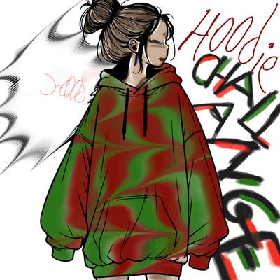 realistic girl with a oversized sweatshirt on and a bun