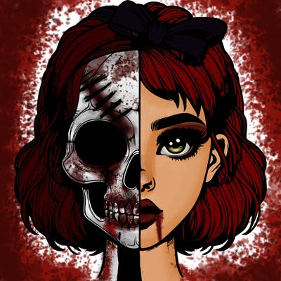 realistic girl with half skull mask