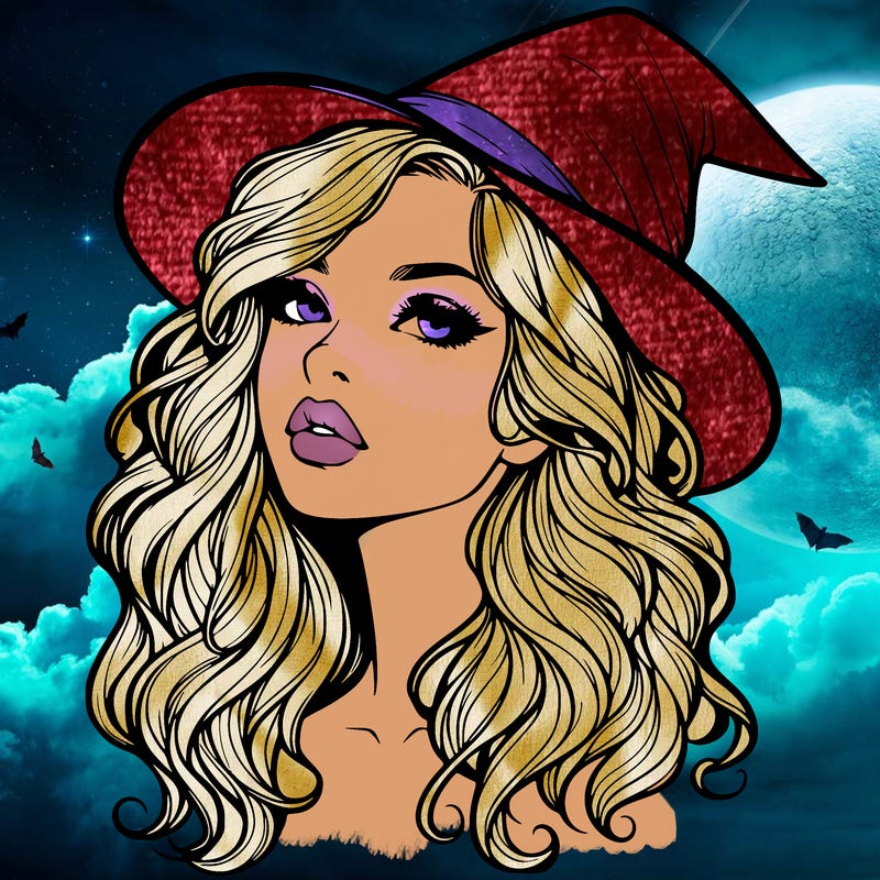 realistic witch girl with wavy hair and lips