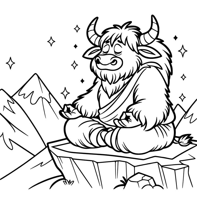 yak yogi meditating on a mountaintop