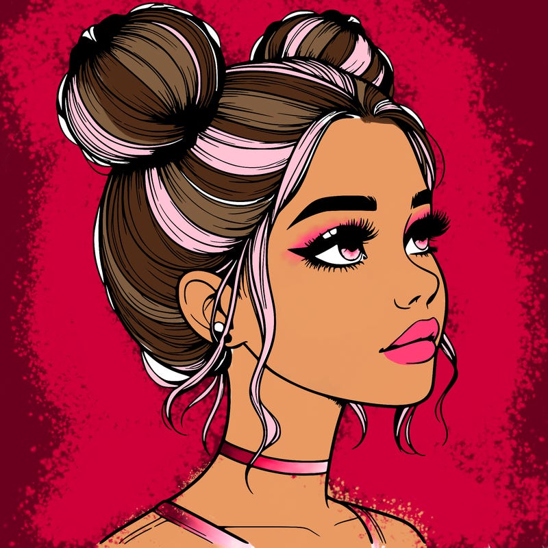 realistic girl with buns on the top of her head