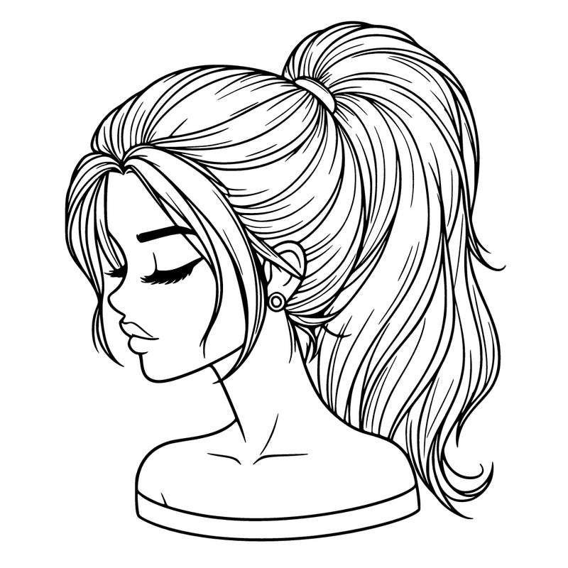 realistic girl with a high ponytail