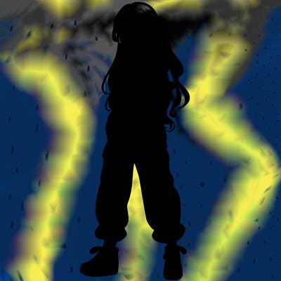 girl in baggy pants crop top and long hair