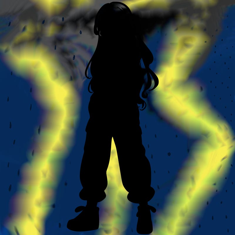 girl in baggy pants crop top and long hair