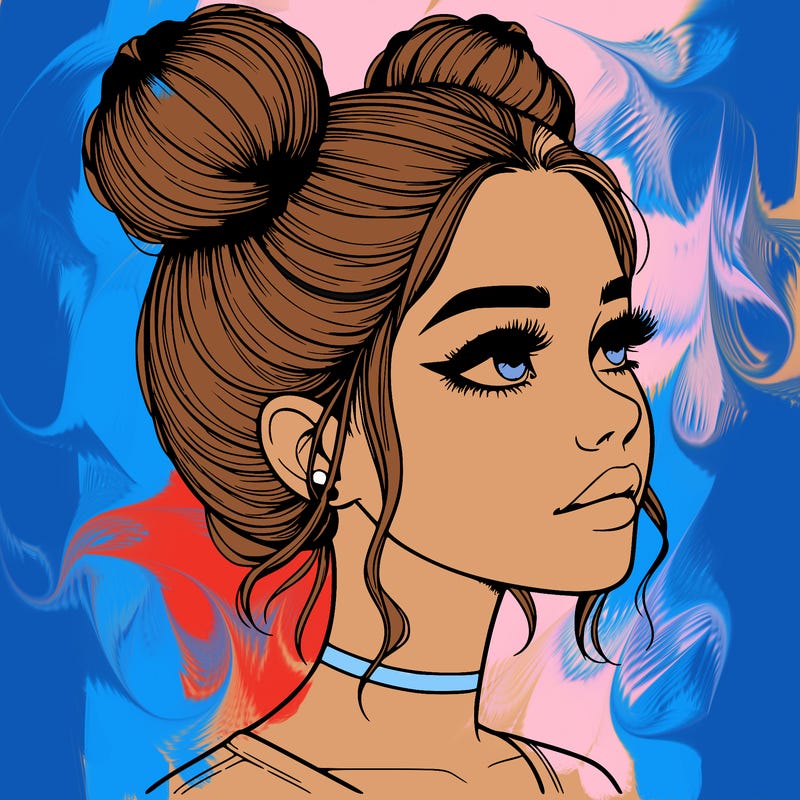 realistic girl with buns on the top of her head