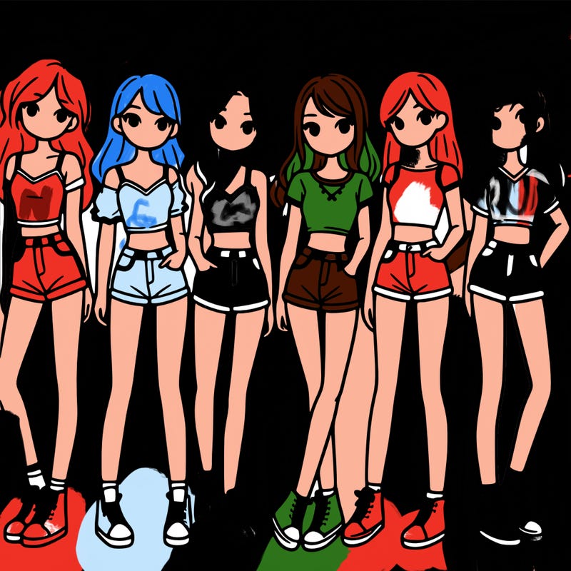 a group of girls wearing crop tops and shorts