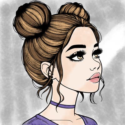 realistic girl with buns on the top of her head