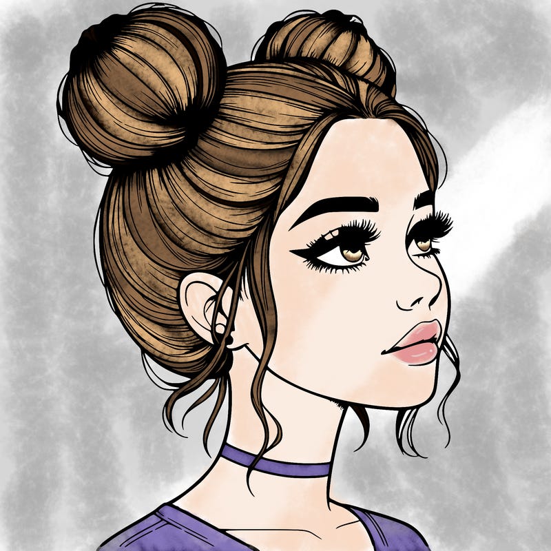 realistic girl with buns on the top of her head