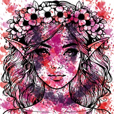 realistic female elf with flower crown