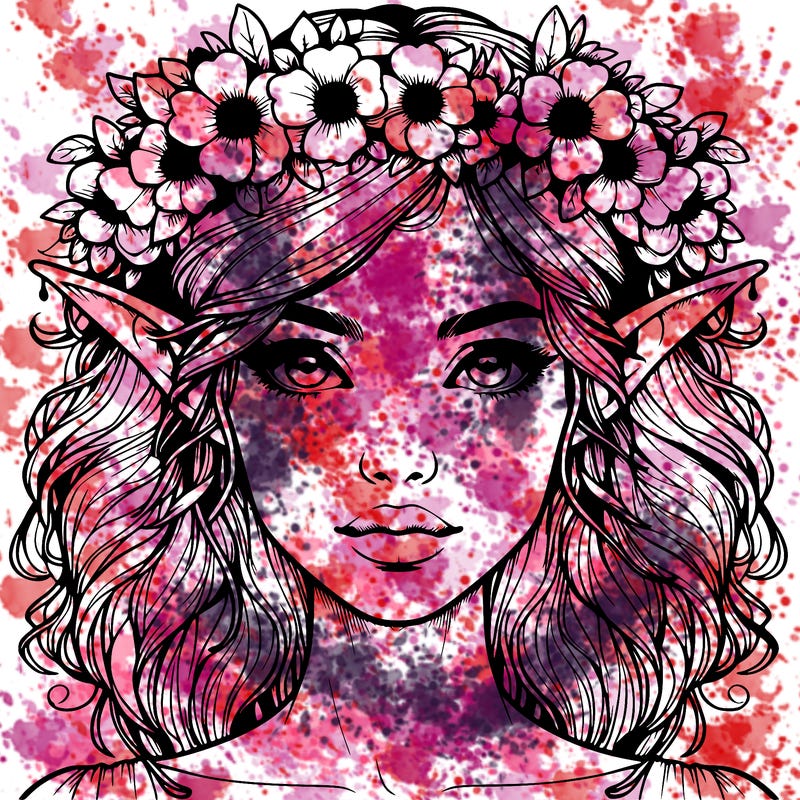 realistic female elf with flower crown