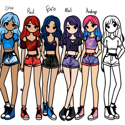 a group of girls wearing crop tops and shorts