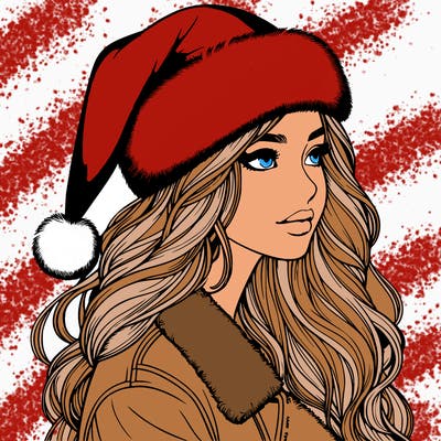 realistic girl in santa hat