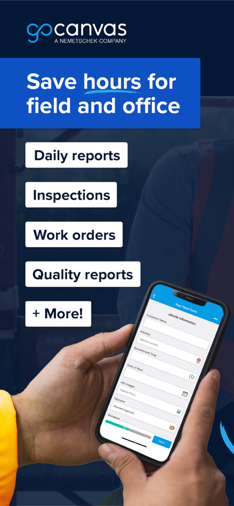 GoCanvas - Business Forms - GoCanvas mobile app displaying digital business forms for inspections and work orders on a smartphone