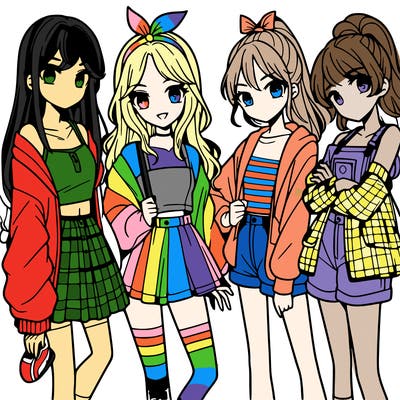 teen manga girls group of 4