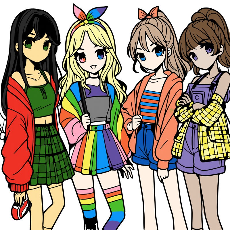 teen manga girls group of 4