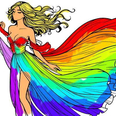realistic woman in dress flowing the the wind