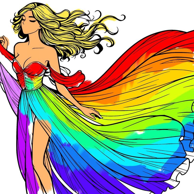 realistic woman in dress flowing the the wind